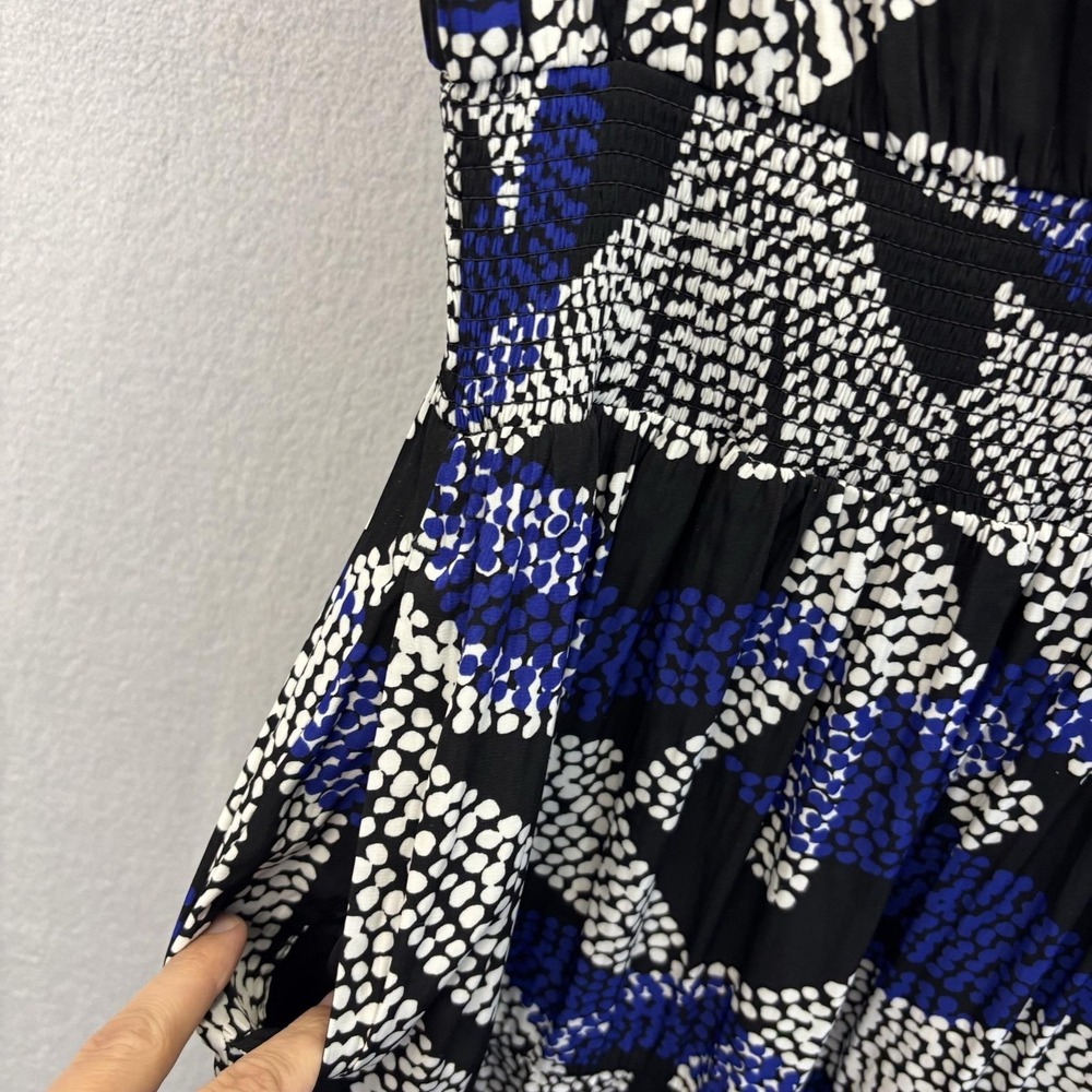 Chico's 3 Flutter Sleeve Maxi Fit Flare Dress Womens 16 Black Blue Floral Lined - Picture 15 of 15